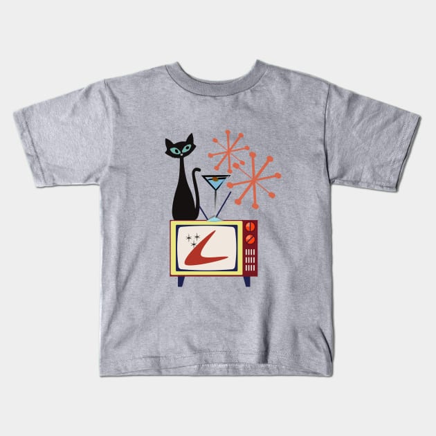 Retro Kitty Sitting on a Vintage Telly Kids T-Shirt by Lisa Williams Design